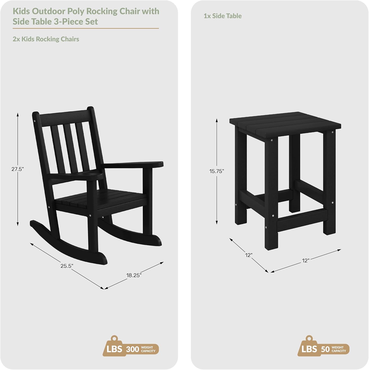 WestinTrends Malibu 3-Piece Kids Outdoor Rocking Chairs Set with Kids Square Side Table, Turquoise