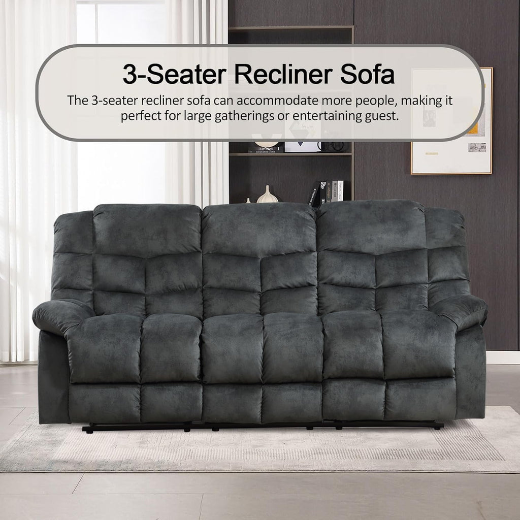 CANMOV Manual Reclining Sofa Set, 3 Pieces Recliner Sofa Set, Manual Recliner Chair, Reclining Loveseat and 3-Seat Sofa for Living Room, 3 Pieces Furniture Set, Grey (1+2+3)