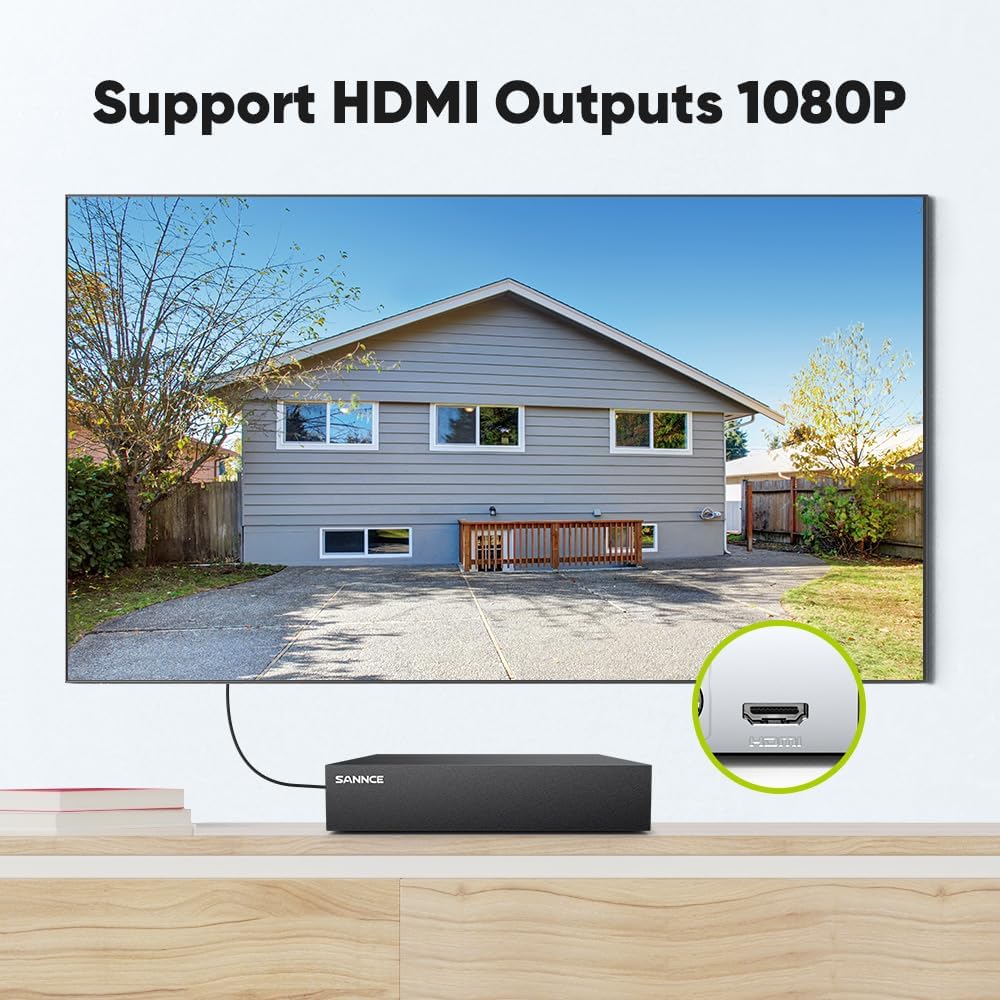 SANNCE 8CH 1080P Security Camera System DVR and 4x2.0MP Indoor Outdoor IP66 Weatherproof Bullet CCTV Cameras with IR 100ft Night Vision LEDs, Easy Remote Access,Home Surveillance System（1TB HDD）