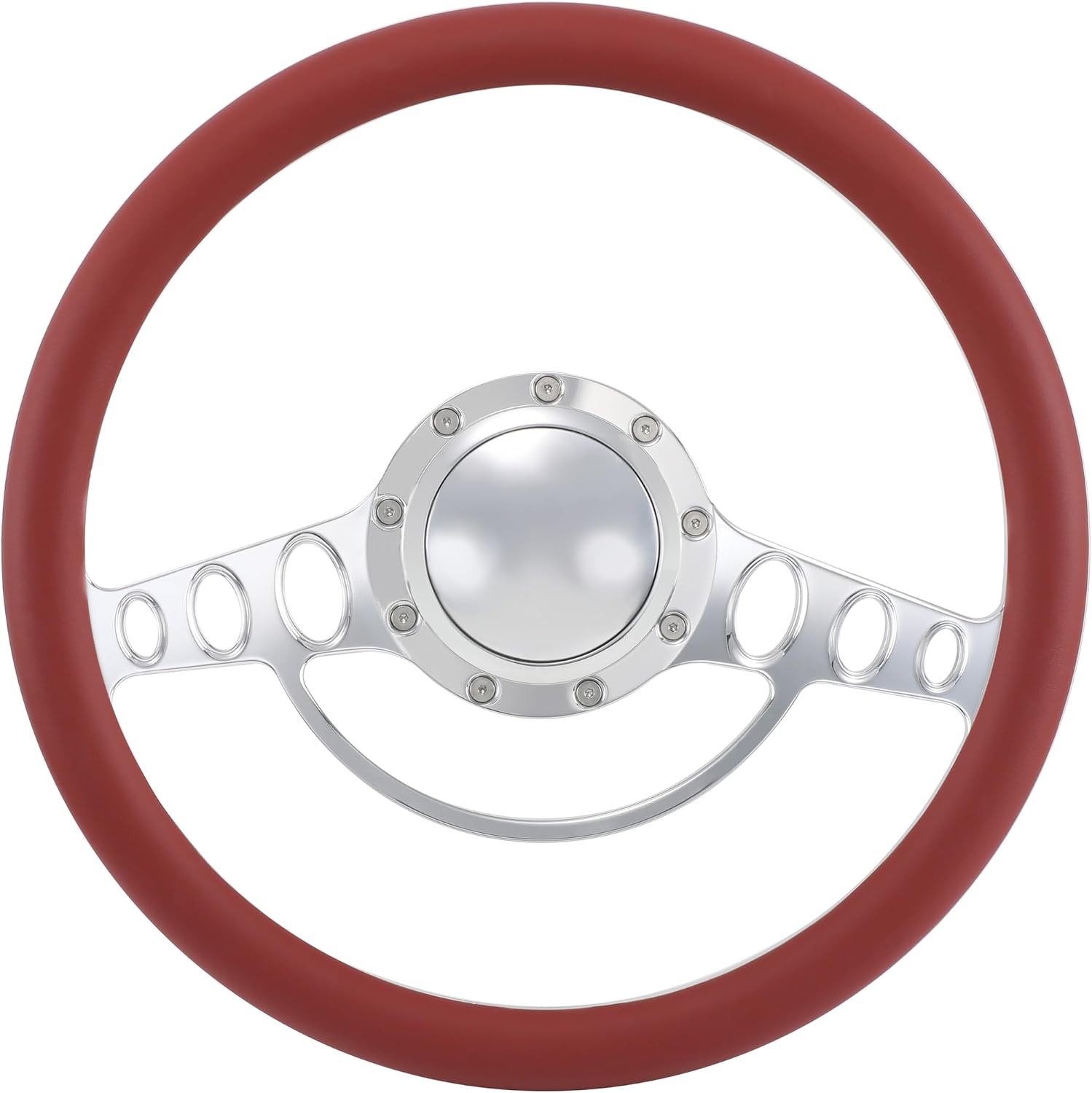 14'' Billet Half Wrap 9 Bolts Steering Wheel with 2'' Dish and Horn Button (Burgundy)