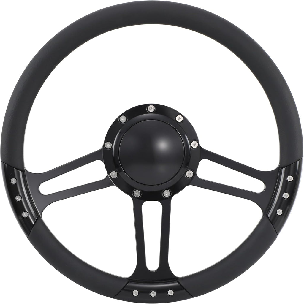 14'' Billet Half Wrap 9 Bolts Steering Wheel with 2'' Dish and Horn Button(Black)
