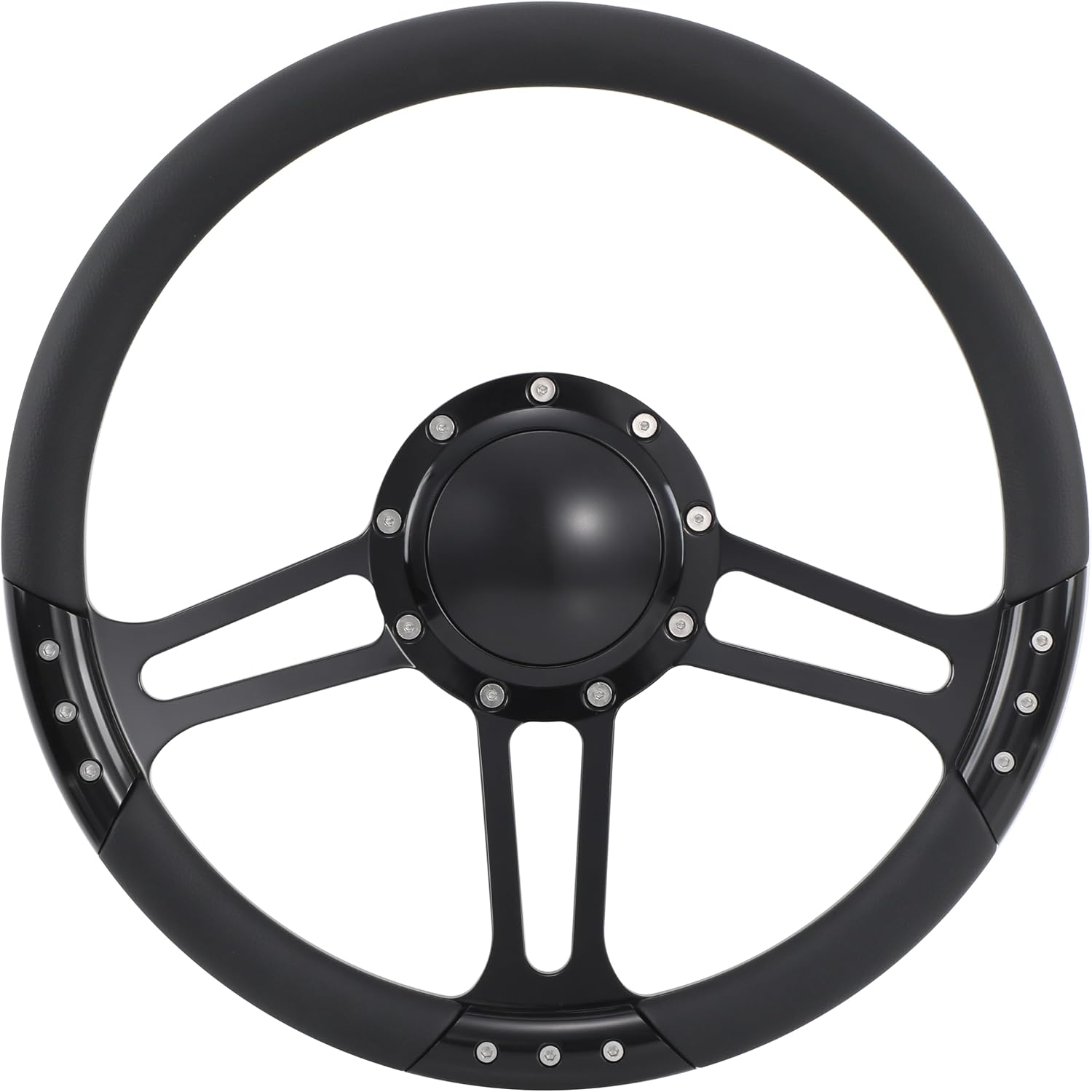 14'' Billet Half Wrap 9 Bolts Steering Wheel with 2'' Dish and Horn Button(Black)