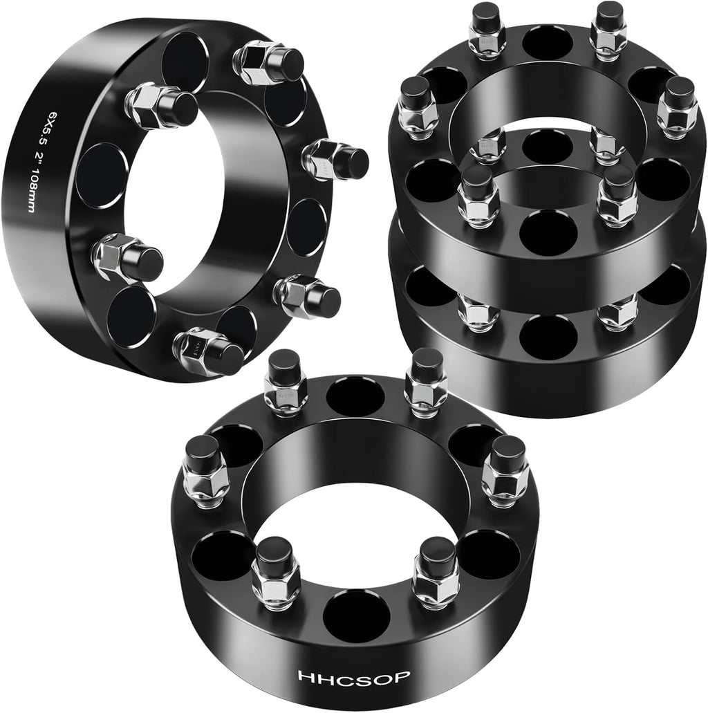 6x5.5 to 6x5.5 Wheel Spacers 2 inch Fits for 1999-2025 Chevy Silverado 1500 Tahoe GMC Sierra 1500 Forged 6 Lug 6x139.7mm Wheel Adapters M14x1.5 Hub Bore 108mm, Black 4PCS