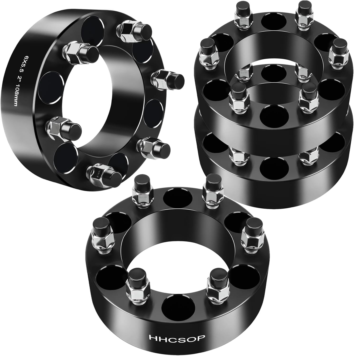 6x5.5 to 6x5.5 Wheel Spacers 2 inch Fits for 1999-2025 Chevy Silverado 1500 Tahoe GMC Sierra 1500 Forged 6 Lug 6x139.7mm Wheel Adapters M14x1.5 Hub Bore 108mm, Black 4PCS