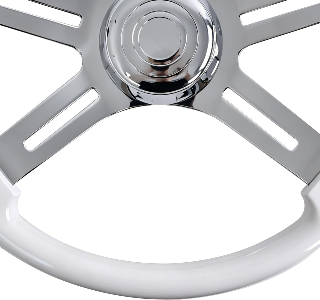 18' Walnut Wood Truck Steering Wheel 4 Spoke Aluminum Chrome Plated Steering Wheel for Semi-Trailers,Trucks for Kenworth t800 Accessories,Peterbilt,Volvo, Freightliner,White（ABS）
