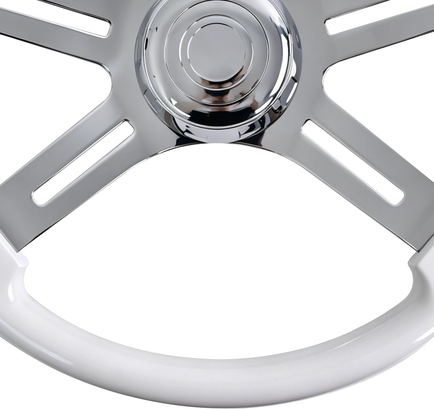 18' Walnut Wood Truck Steering Wheel 4 Spoke Aluminum Chrome Plated Steering Wheel for Semi-Trailers,Trucks for Kenworth t800 Accessories,Peterbilt,Volvo, Freightliner,White（ABS）
