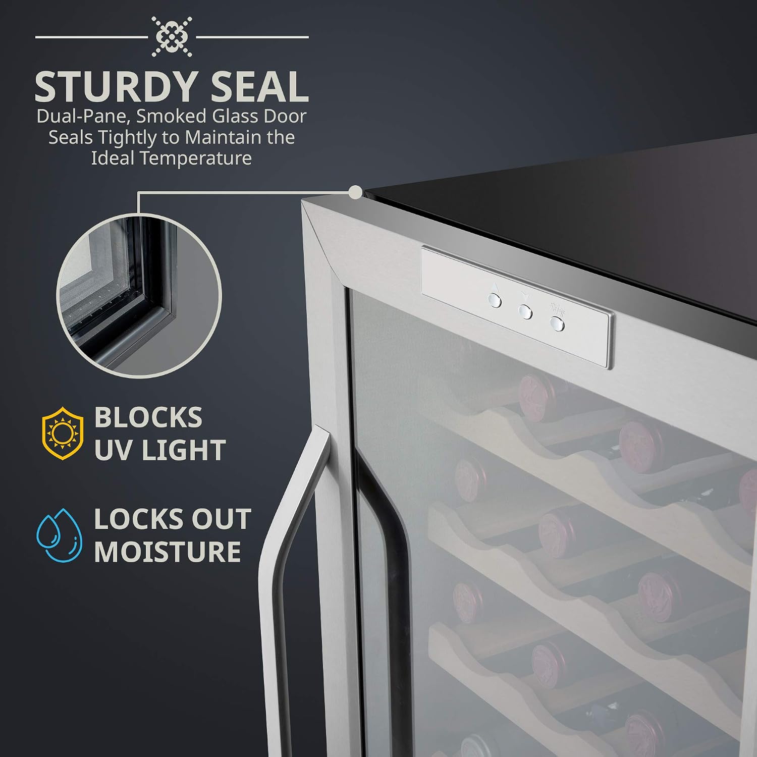 Ivation 28 Bottle Compressor Wine Cooler Refrigerator w/Lock | Large Freestanding Wine Cellar For Red, White, Champagne or Sparkling Wine | 41f-64f Digital Temperature Control Fridge Stainless Steel