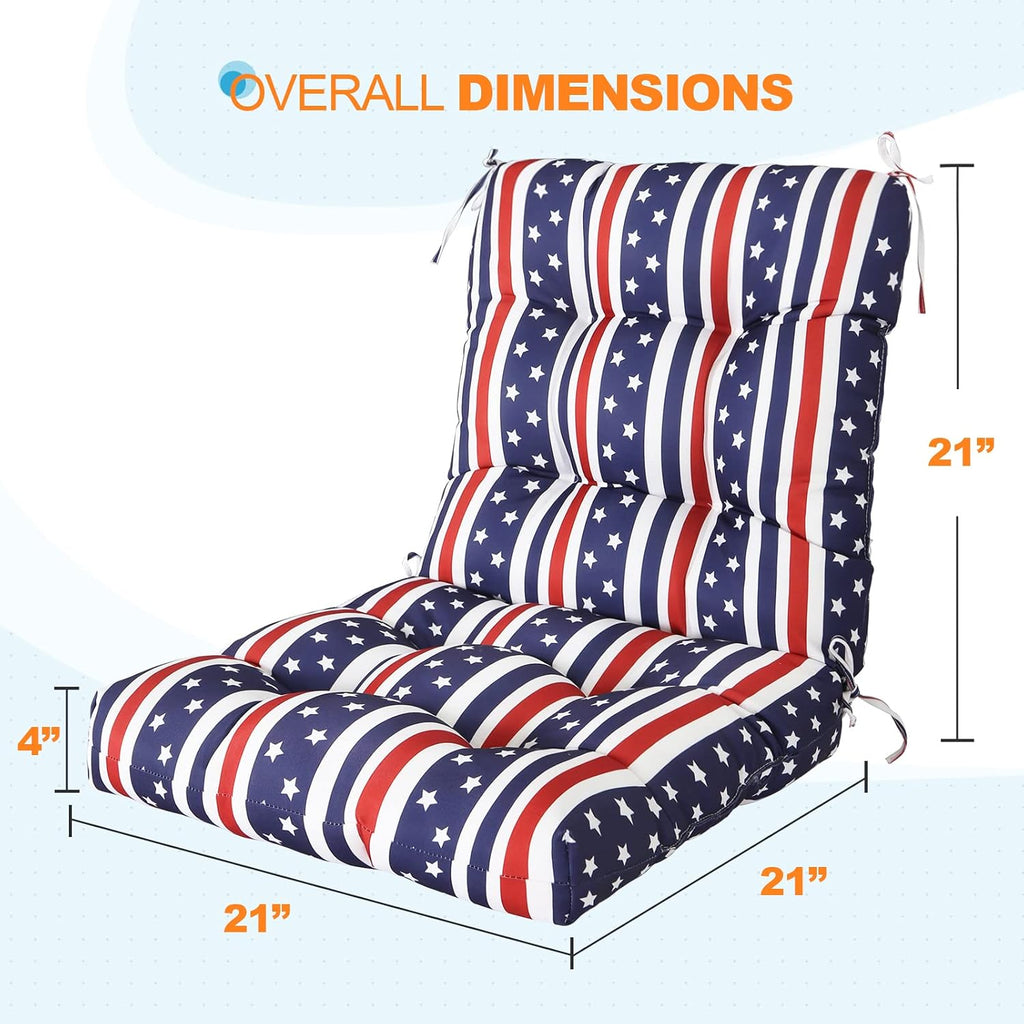 EAGLE PEAK Tufted Outdoor/Indoor Seat/Back Chair Cushions, 2 Pack, 42'' x 21'', American Flag