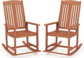 Tangkula Outdoor Patio Wood Rocking Chair, Relaxing Rocker w/High Backrest, Wide Armrests, Curved Seat, for Porch, Patio, Garden, Backyard, 400 LBS Support, Natural (2)