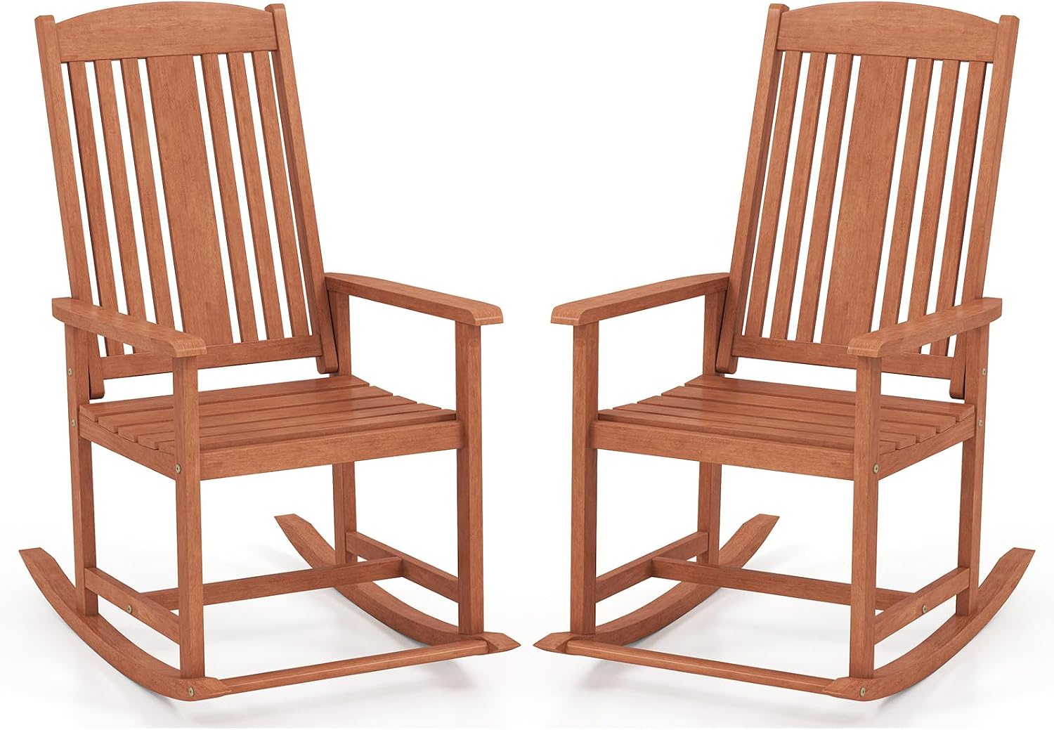 Tangkula Outdoor Patio Wood Rocking Chair, Relaxing Rocker w/High Backrest, Wide Armrests, Curved Seat, for Porch, Patio, Garden, Backyard, 400 LBS Support, Natural (2)