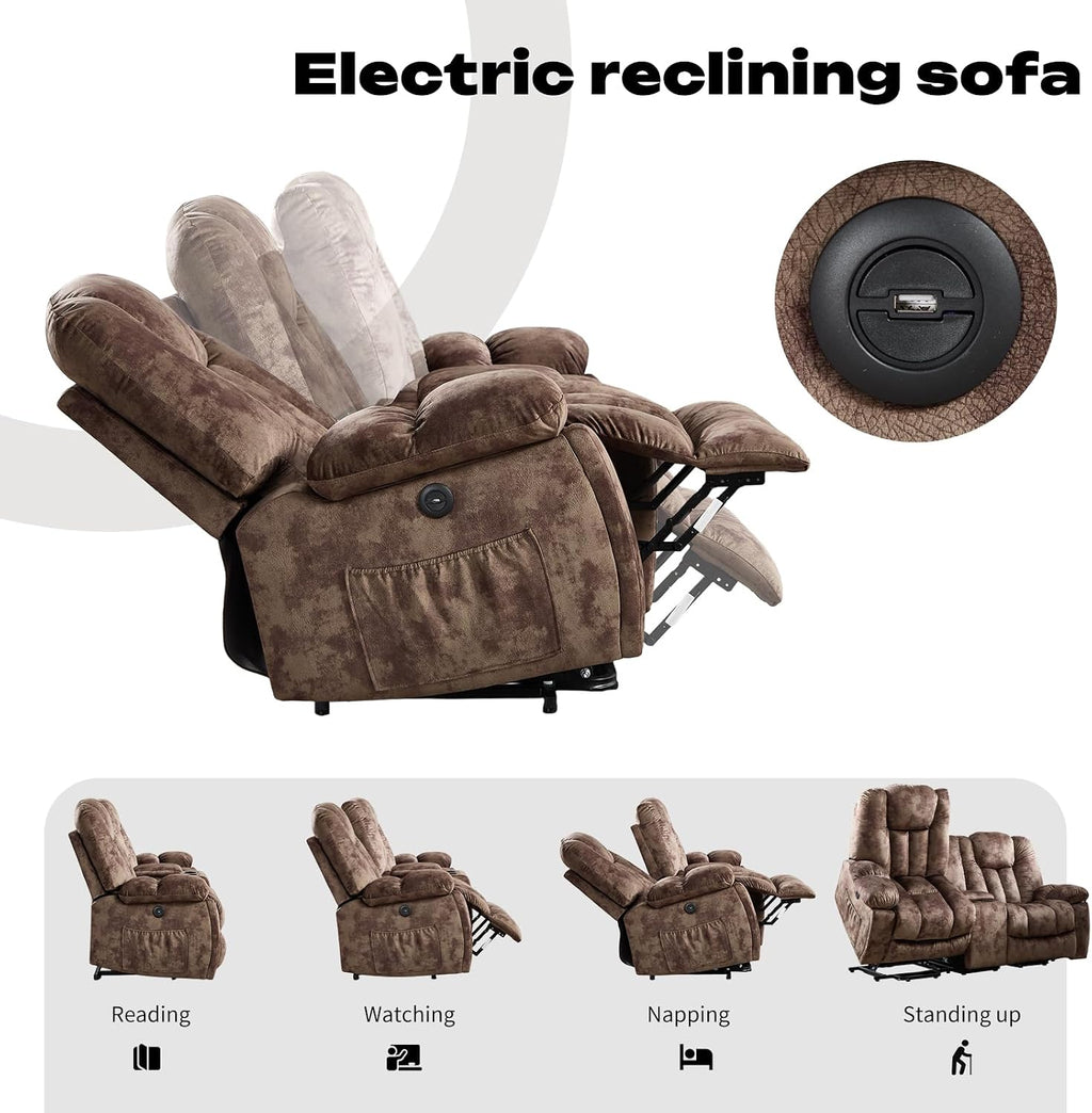 CANMOV Power Loveseat Recliner, Power Lift Recliner Sofa for Living Room, Electric Reclining Loveseat with Storage Console,Hidden Cup Holders, 2 Seat,Brown