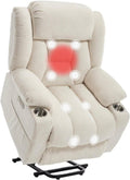 FLEXISPOT Power Lift Recliner Chair with Massage & Heat, Single Motor Lift Chair, Chenille Fabric Upholstery, USB/Type-C, Cup Holders, Side Pockets, Beige