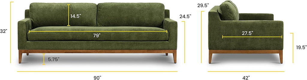 POLY & BARK Zyon Sofa, Distressed Green Velvet