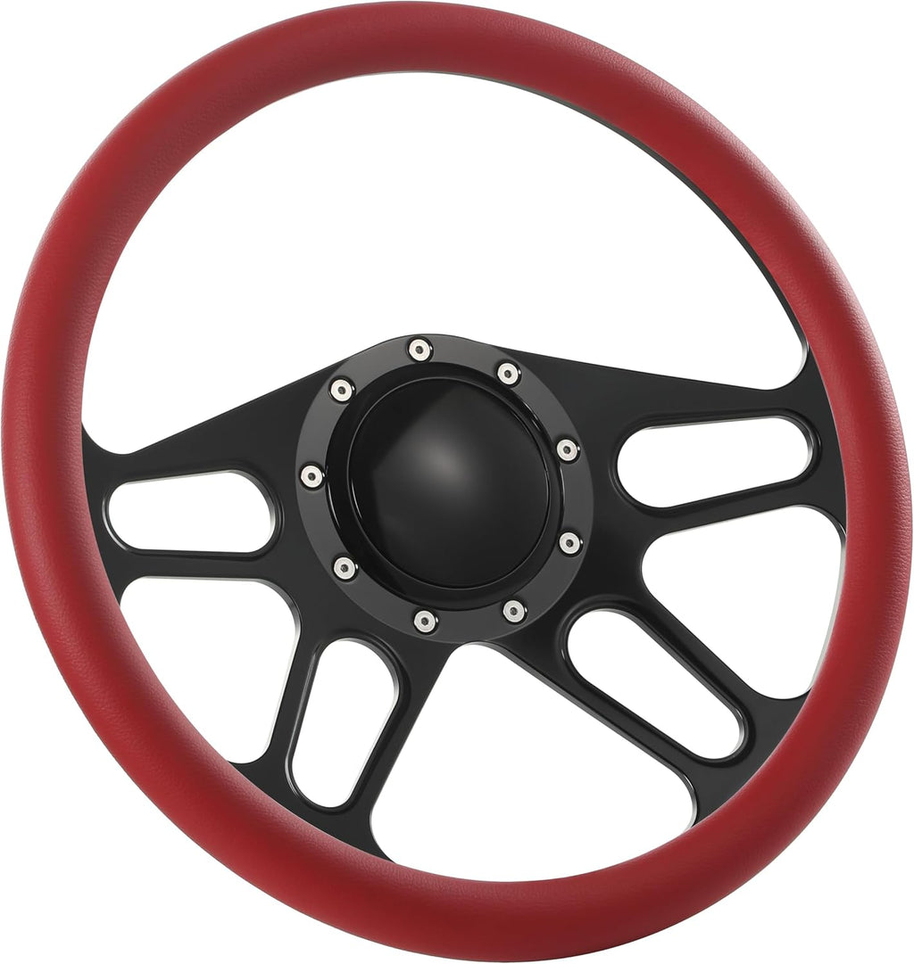 14'' Billet Half Wrap 9 Bolts Steering Wheel with 2'' Dish and Horn Button(Red)