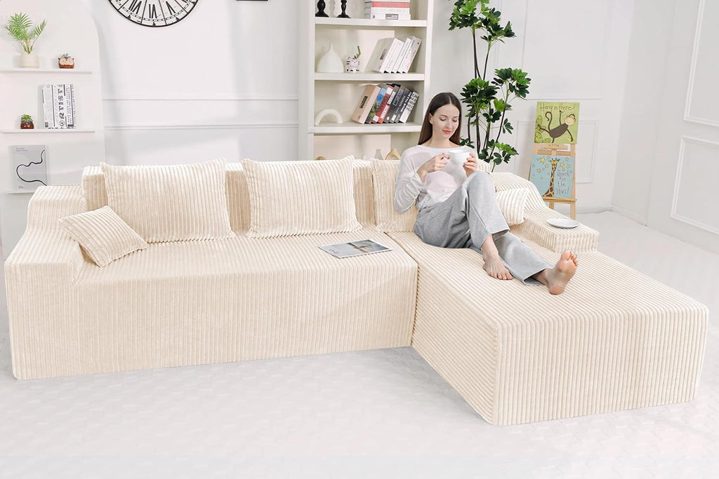 HABUTWAY 101'' Modular Sectional Sofa Cloud Couch with Deep Seat, Modern L-Shaped Convertible Couches Upholstered Couch with Chaise for Living Room Bedroom(Beige, Right-Facing Chaise)