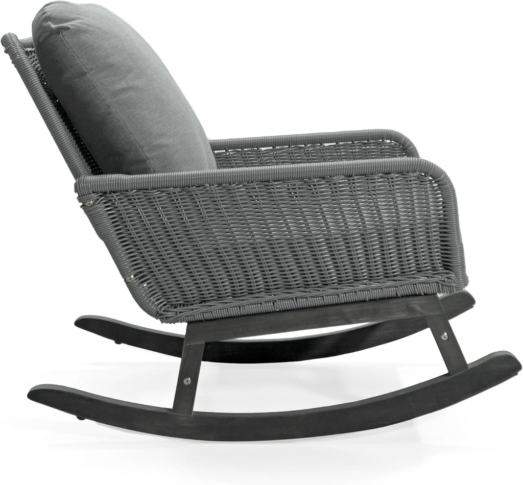 Merax 2-Piece Outdoor PE Rattan Rocking Chairs Seating Set, Wicker Modern with Soft Polyester Cushioned, Wooden Frame for Patio, Balcony Relaxation, Gray