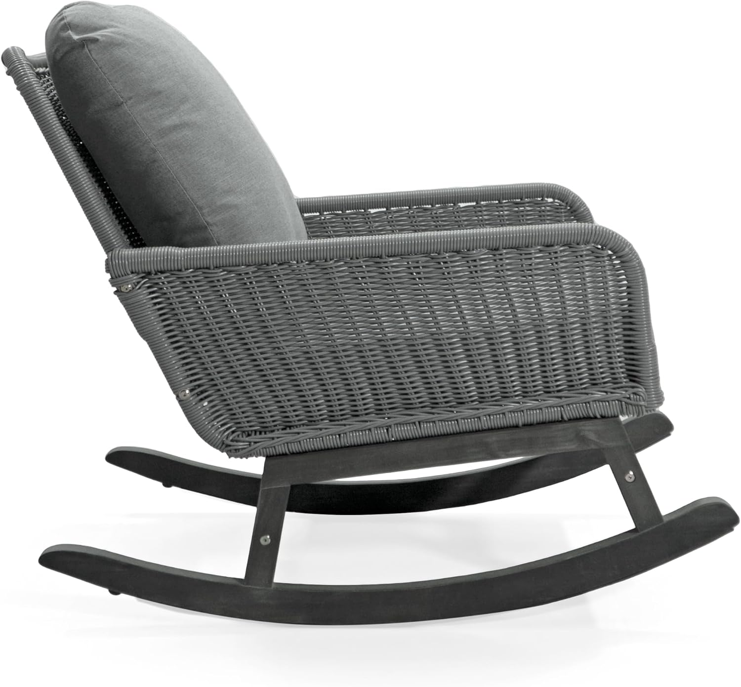 Merax 2-Piece Outdoor PE Rattan Rocking Chairs Seating Set, Wicker Modern with Soft Polyester Cushioned, Wooden Frame for Patio, Balcony Relaxation, Gray