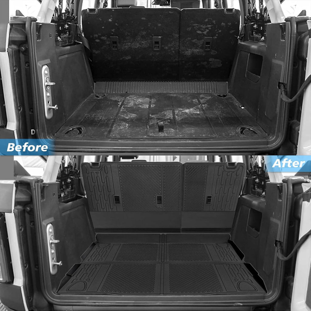 Floor Mats for Ford Bronco 4 Door 2026-2021 Full Sets All Weather Floor Mat for Ford Bronco Accessories 2026 2025 2024-2021 Rear Back Seat Cover Protector Trunk Frunk Cargo Liner Black