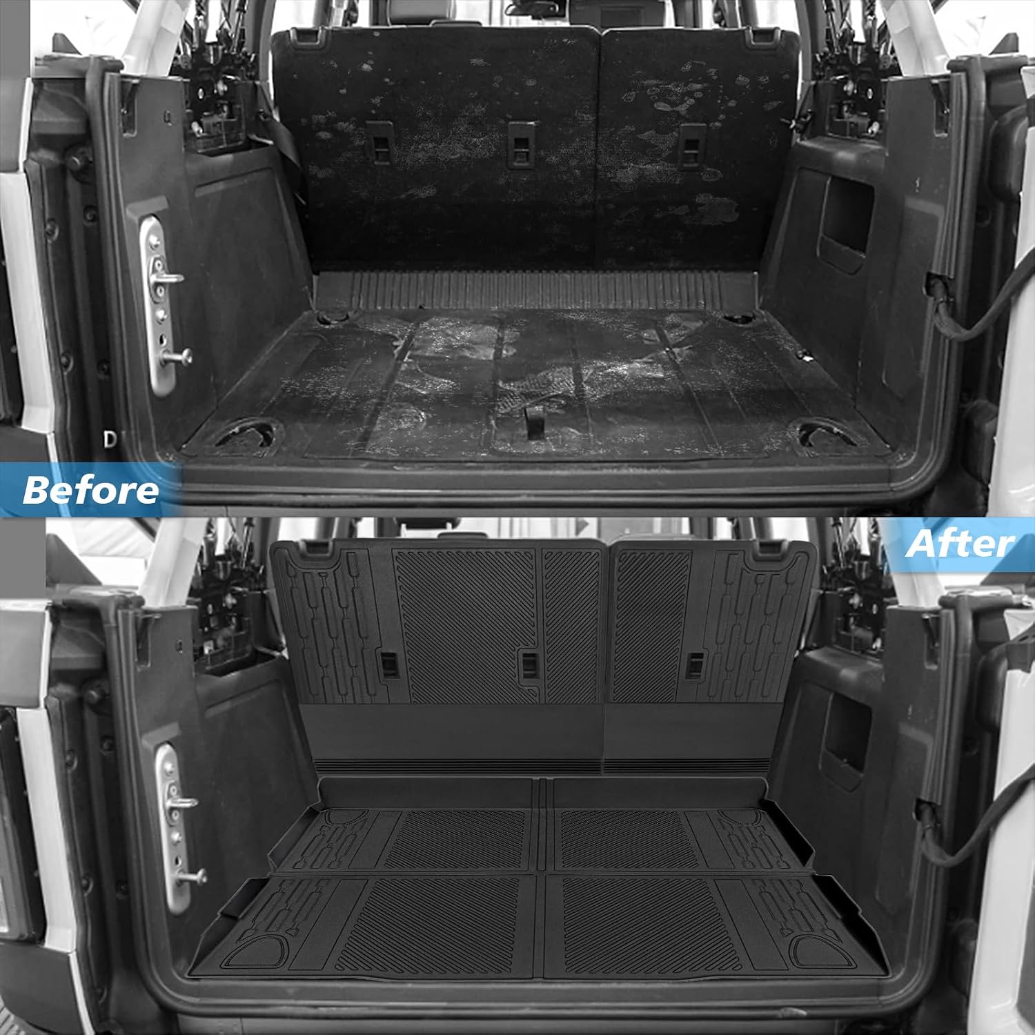 Floor Mats for Ford Bronco 4 Door 2026-2021 Full Sets All Weather Floor Mat for Ford Bronco Accessories 2026 2025 2024-2021 Rear Back Seat Cover Protector Trunk Frunk Cargo Liner Black