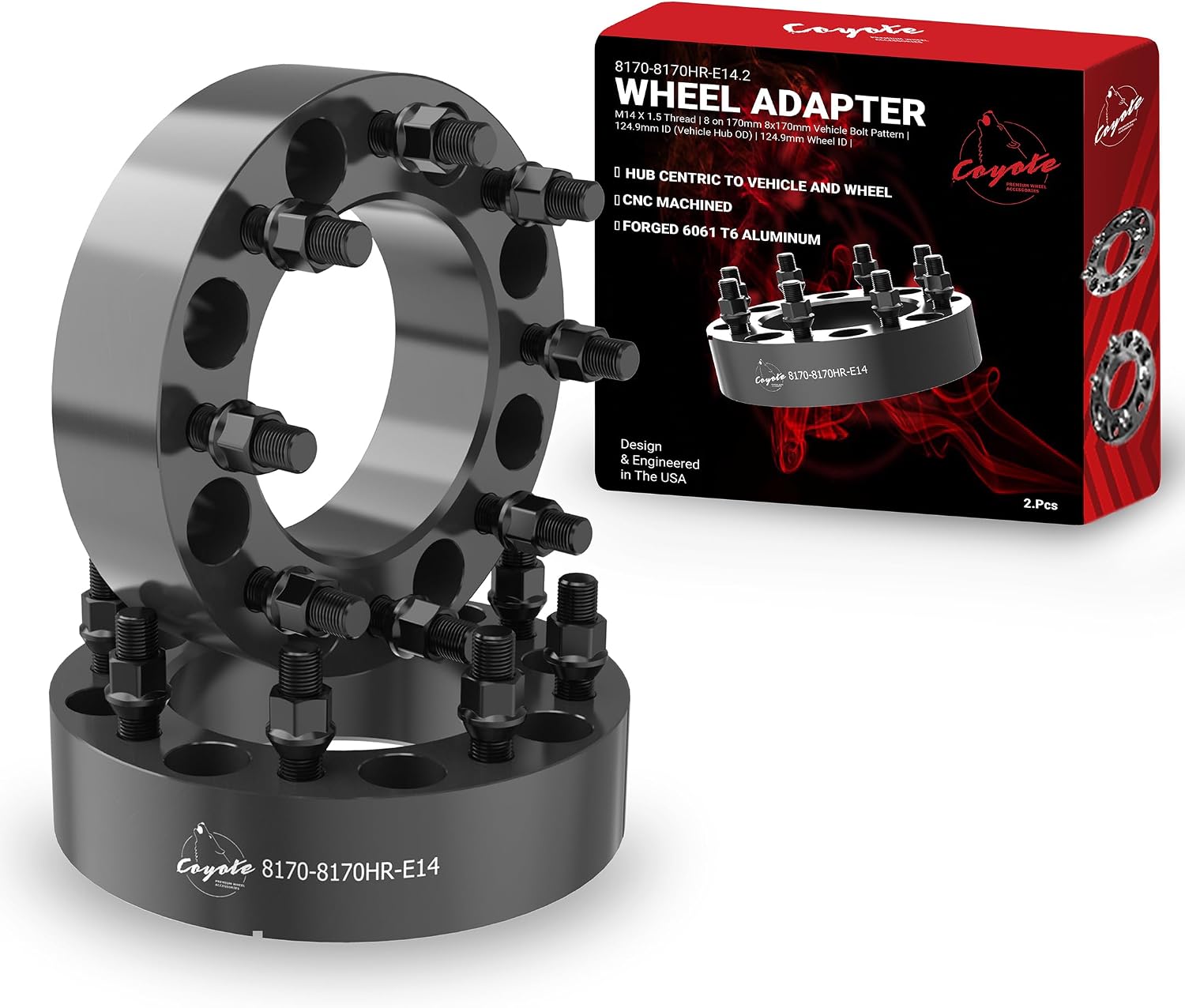 Wheel Accessories Parts 2 Pcs Wheel Spacers 8 on 170mm 8x170mm 2.00 Inch Thick 124.9mm Hub M14x1.5 14x1.5 Thread Stud Fits Ford F250 F350 Super Duty Single Rear Wheel ｜ Dually F&R
