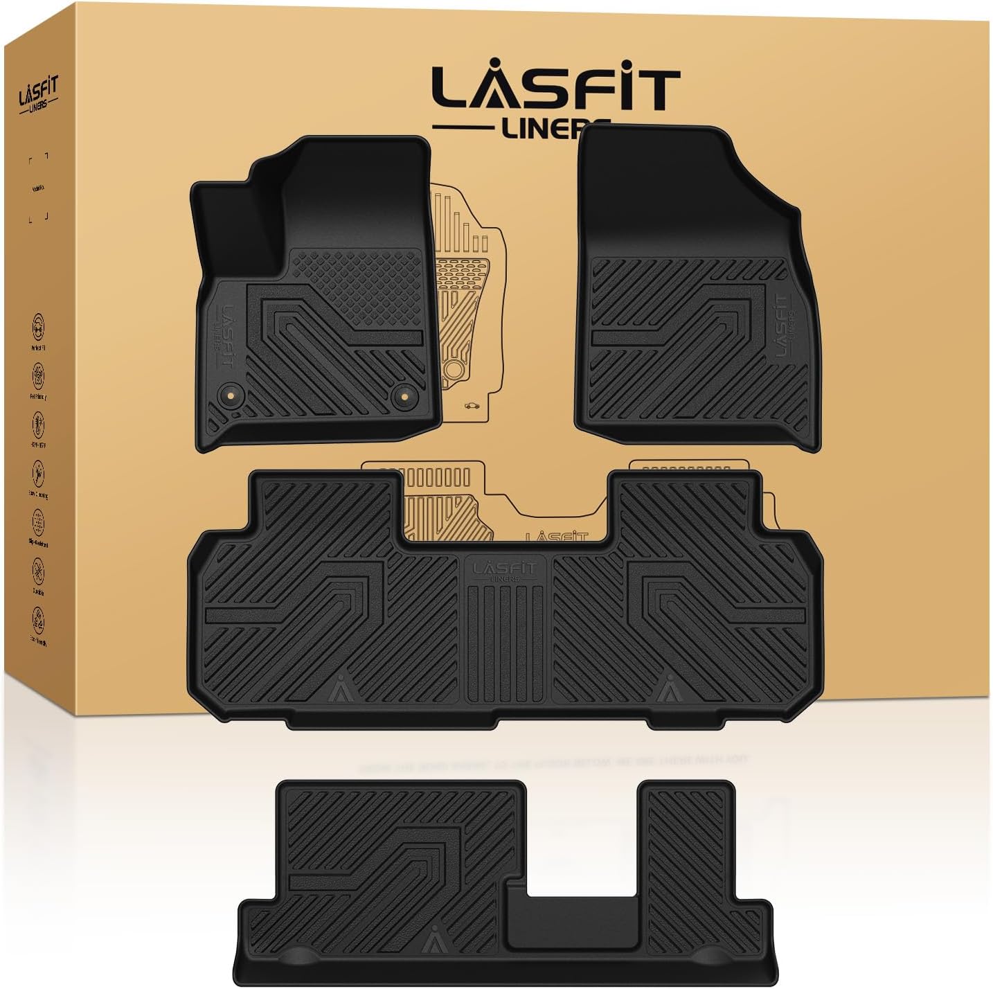 LASFIT Floor Mats & Cargo Liner for Chevrolet Chevy Traverse 2018-2023/Traverse Limited 2024, Only 8 Seats (Fit 2nd Row Bench Seats), All Weather TPE Custom Fit 3 Rows Car Floor Mats Full Set