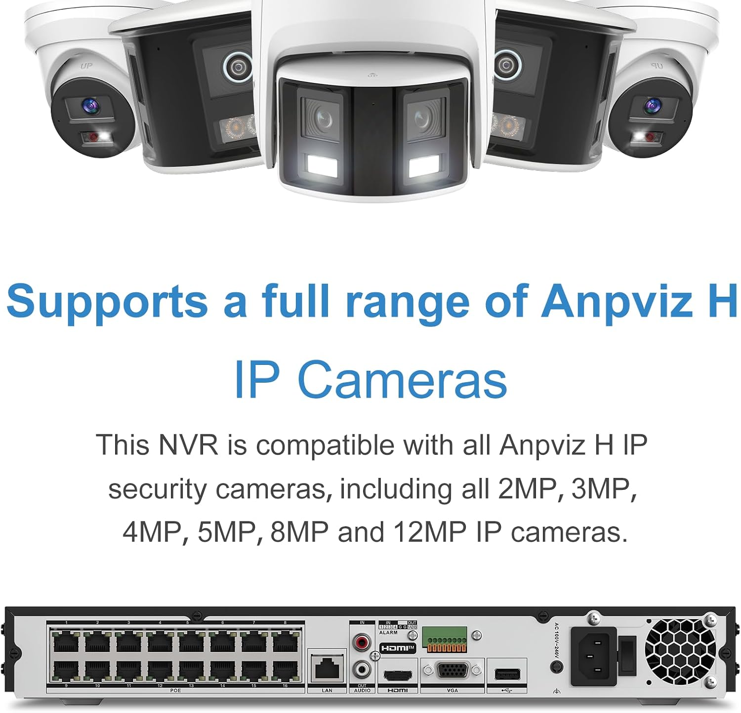 Anpviz 12MP 32CH PoE NVR, 16 Ports H.265+ Network Video Recorder, Supports 12MP PoE IP Cameras, 2 SATA up to 32TB HDD (No HDD), 24/7 Recording for Home Security Camera System NVR7632K2-16P (H Series)
