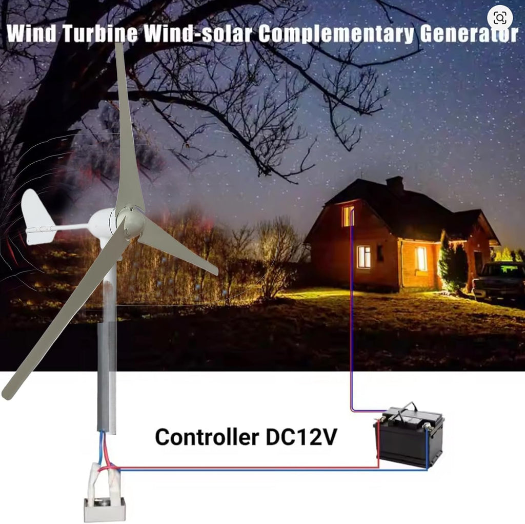 1000W Small Wind Generator Home Use, 3-Blade Wind Power Generator with MPPT Controller, Adjustable Windward Direction & 2.5m/s Start Wind Speed(White)