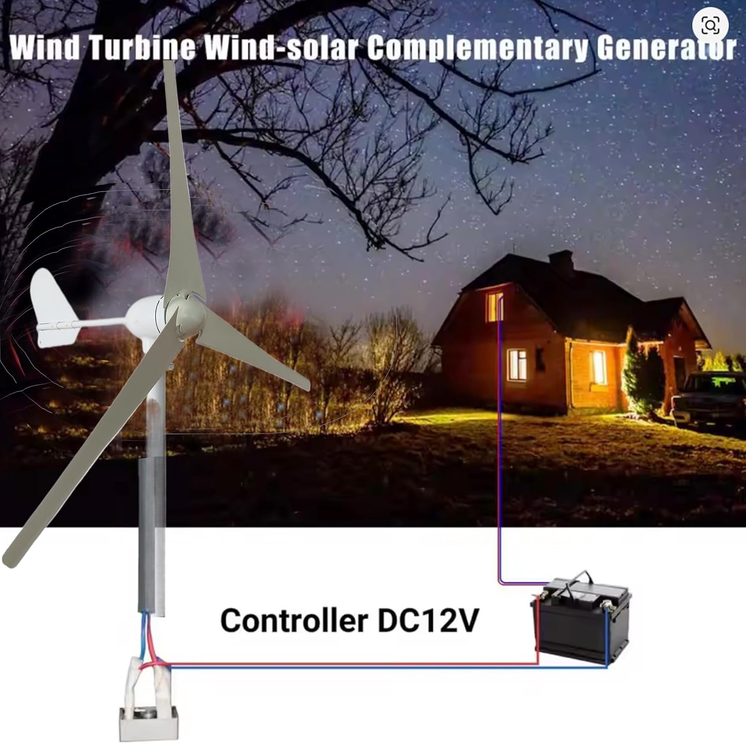 1000W Small Wind Generator Home Use, 3-Blade Wind Power Generator with MPPT Controller, Adjustable Windward Direction & 2.5m/s Start Wind Speed(White)