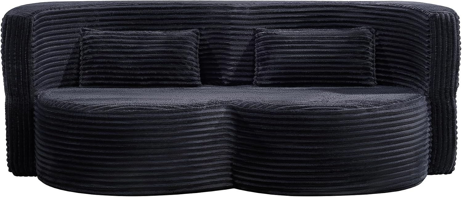 KEIKI 79' Convertible Floor Sofa Bed, Fold ‌Teddy Sleeper Cloud Couch with Storage & Deep Seat, Comfy Upholstery Curved Boneless Futon Couches, 2-in-1 Sofas for Living Room Bedroom, No Assembly, Gray
