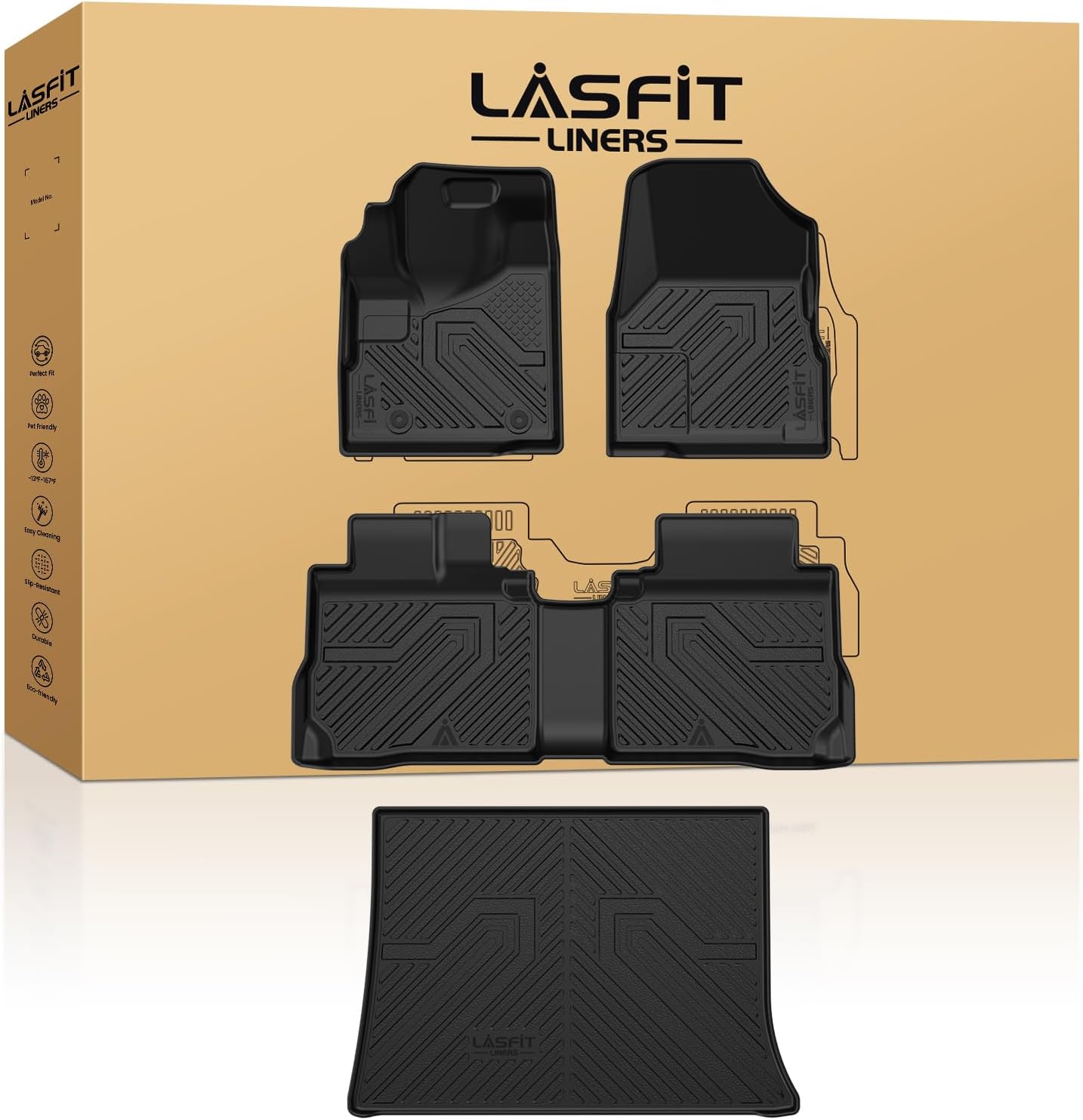 LASFIT Floor Mats & Cargo Liner for Chevrolet Chevy Equinox/GMC Terrain 2012-2017, All Weather TPE Custom Fit Floor Mats for Cars, Car Floor Mats Full Set for Equinox/Terrain Accessories, 4PCS