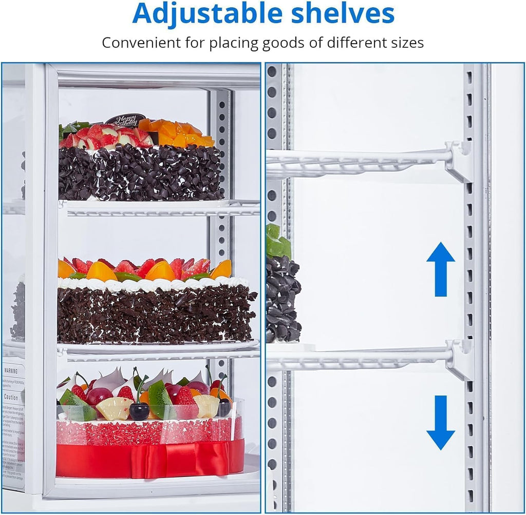 Commercial Beverage Refrigerator, Upright Beverage Display Refrigerator with Double Glass Door and Adjustable Shelves, Refrigerated Beverage Cooler for Restaurants, Bars, Shops