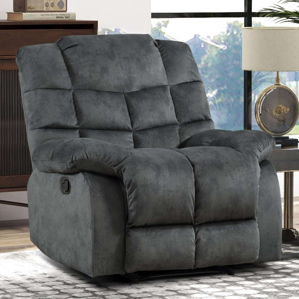 CANMOV Manual Recliner Chair, Single Reclining Sofa with Overstuffed Backrest and Armrest for Living Room, Bedroom Furniture, Grey