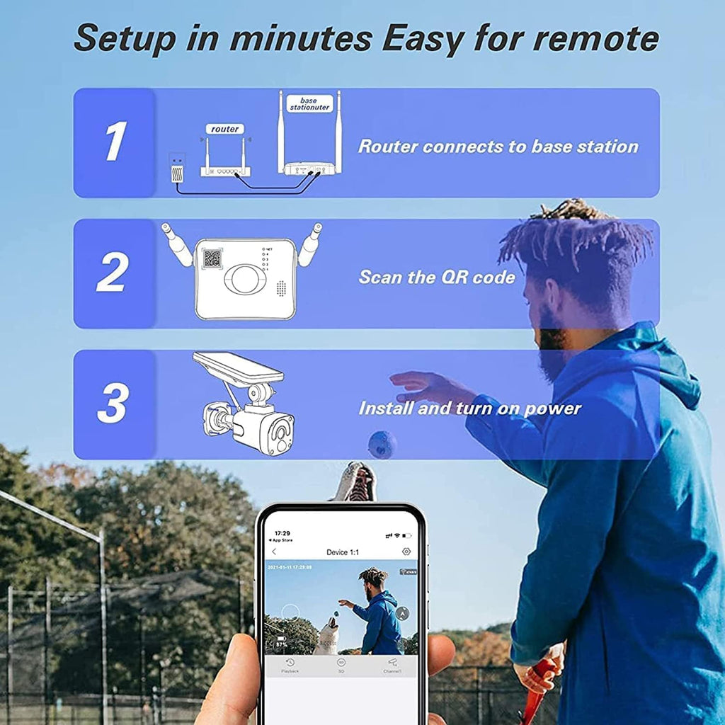 4MP Security Cameras Wireless Outdoor, Powered Solar Camera Outdoor Wireless, 10x Zoom, 120° View, Two-way audio, PIR Motion Detection, 64GB Local Storage, CAMCAMP 4-Cam Kit for Home CCTV Surveillance