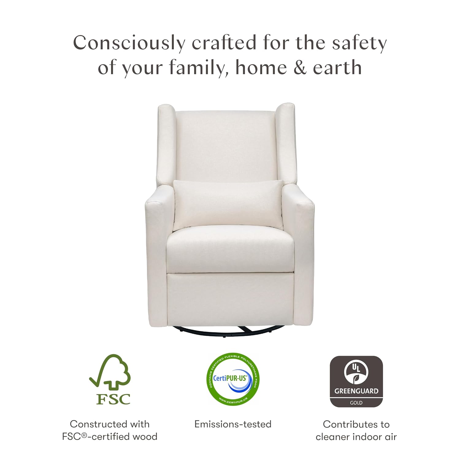 Babyletto Kiwi Recliner and Swivel Glider in Performance Cream Eco-Weave, GREENGUARD Gold Certified, Manual Recline, Water Repellant + Stain Resistant Fabrics