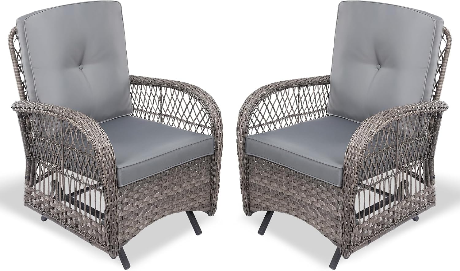VIVIJASON 2-Piece Outdoor Wicker Glider Rocking Chair, Patio Rattan Swing Glider Chairs with Cushions & Steel Frame, All-Weather Gliding Lawn Wicker Furniture for Garden Backyard Porch, Grey