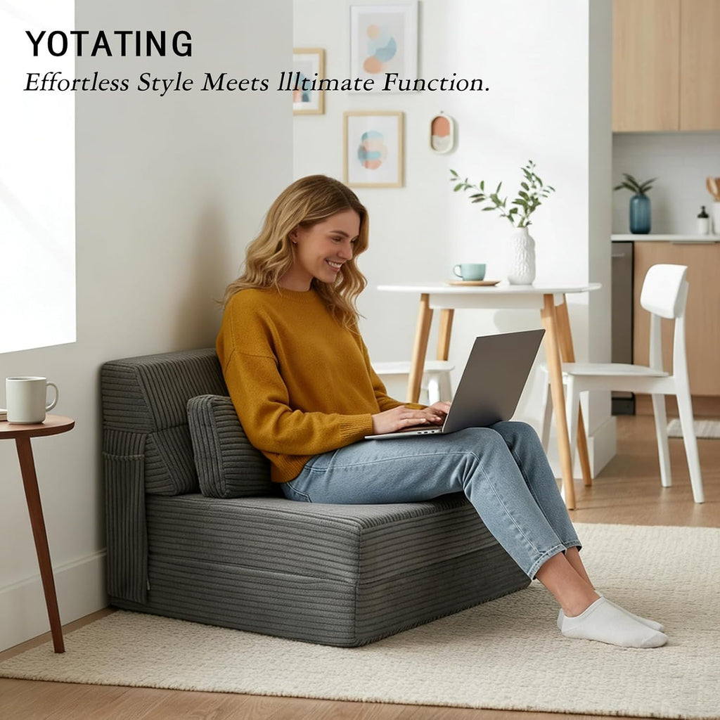 Folding Sofa Bed with Pillow, Convertible Sleeper Chair, Comfy Floor Futon Couch Mattress Lounge Lounge Sofa for Adults Portable Fold Out Chair Bed for Living Room Bedroom, Single, Gray