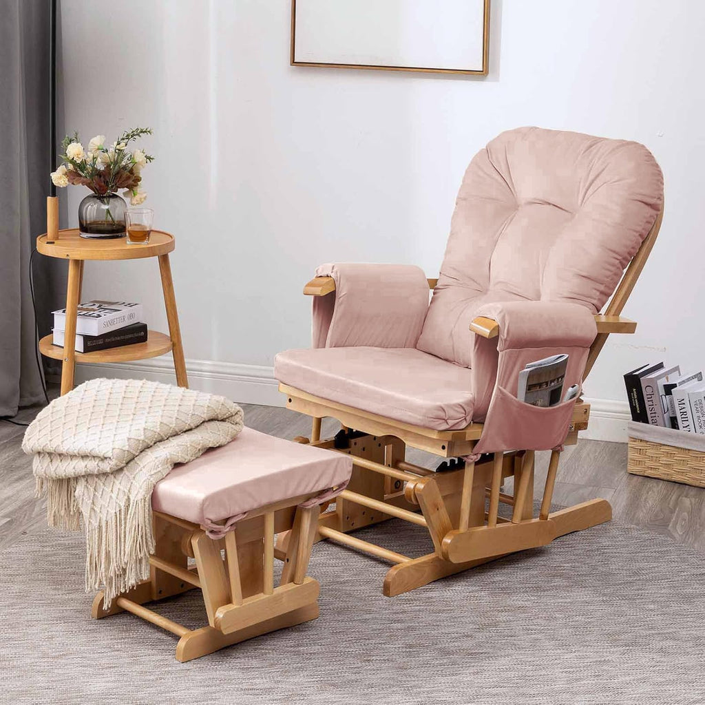 Paddie Glider Rocker Replacement Cushions Velvet with Storage, Rocking Chair Cushion Set with Ties, 5PCS, Pink