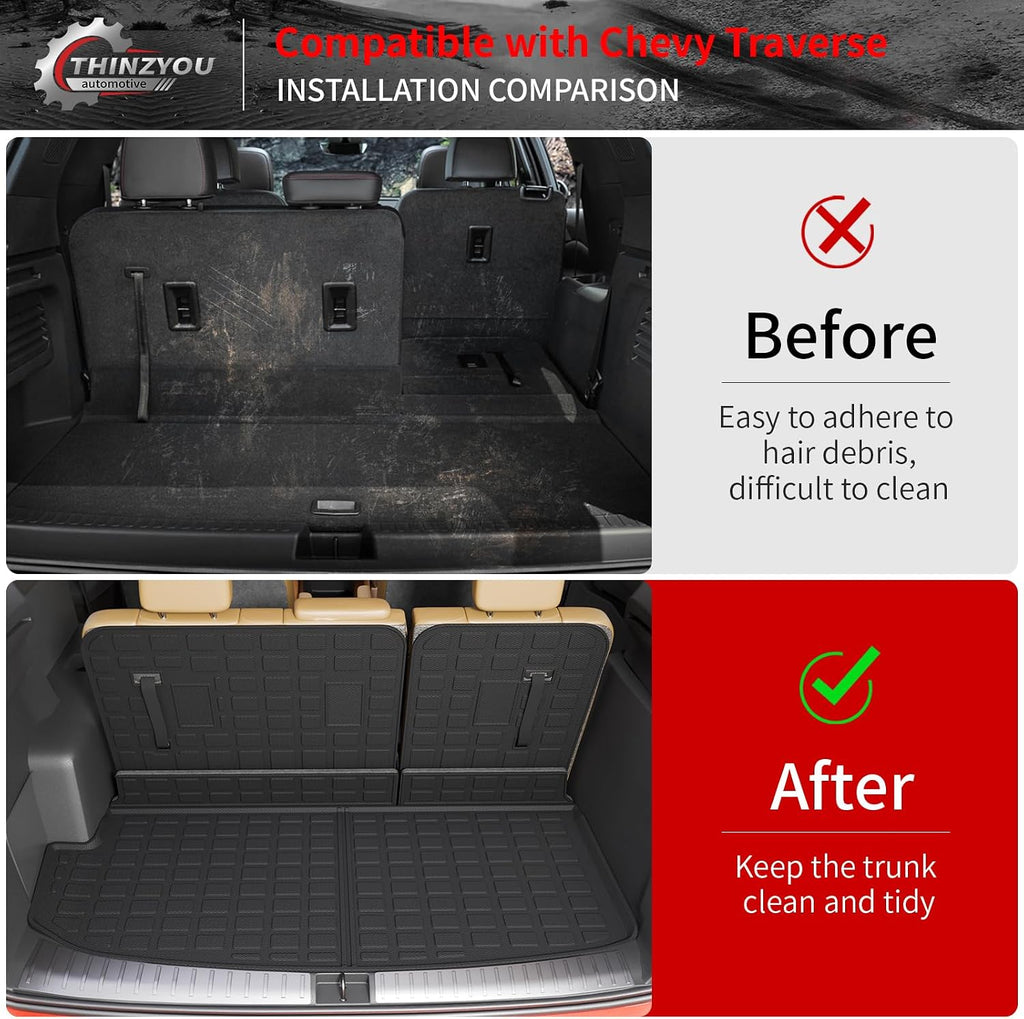Floor Mats Compatible with 2018-2023 (Fit 2024 Traverse Limited) Chevrolet Traverse Cargo Liner Mat Back Seat Cover 7 Seat 2023 Chevy Traverse Accessories (Trunk Mat+Backrest Mats+Floor Mats)