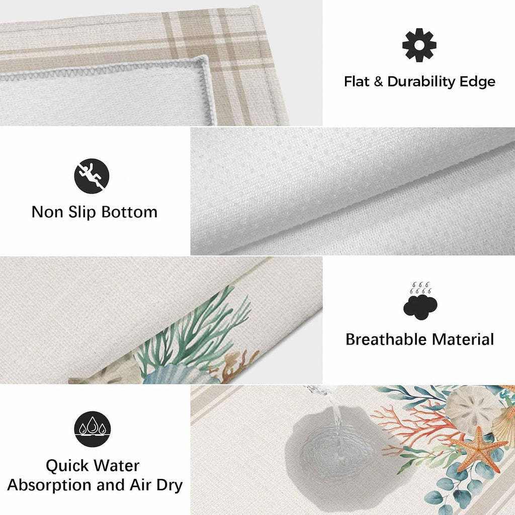 Summer Coastal Outdoor Rug for Patio/Deck/Porch, Non-Slip Large Area Rug 5 x 7 Ft, Nautical Beach Marine Life Beige Striped Indoor Outdoor Rugs Washable Area Rugs, Reversible Camping Rug Carpet Runner