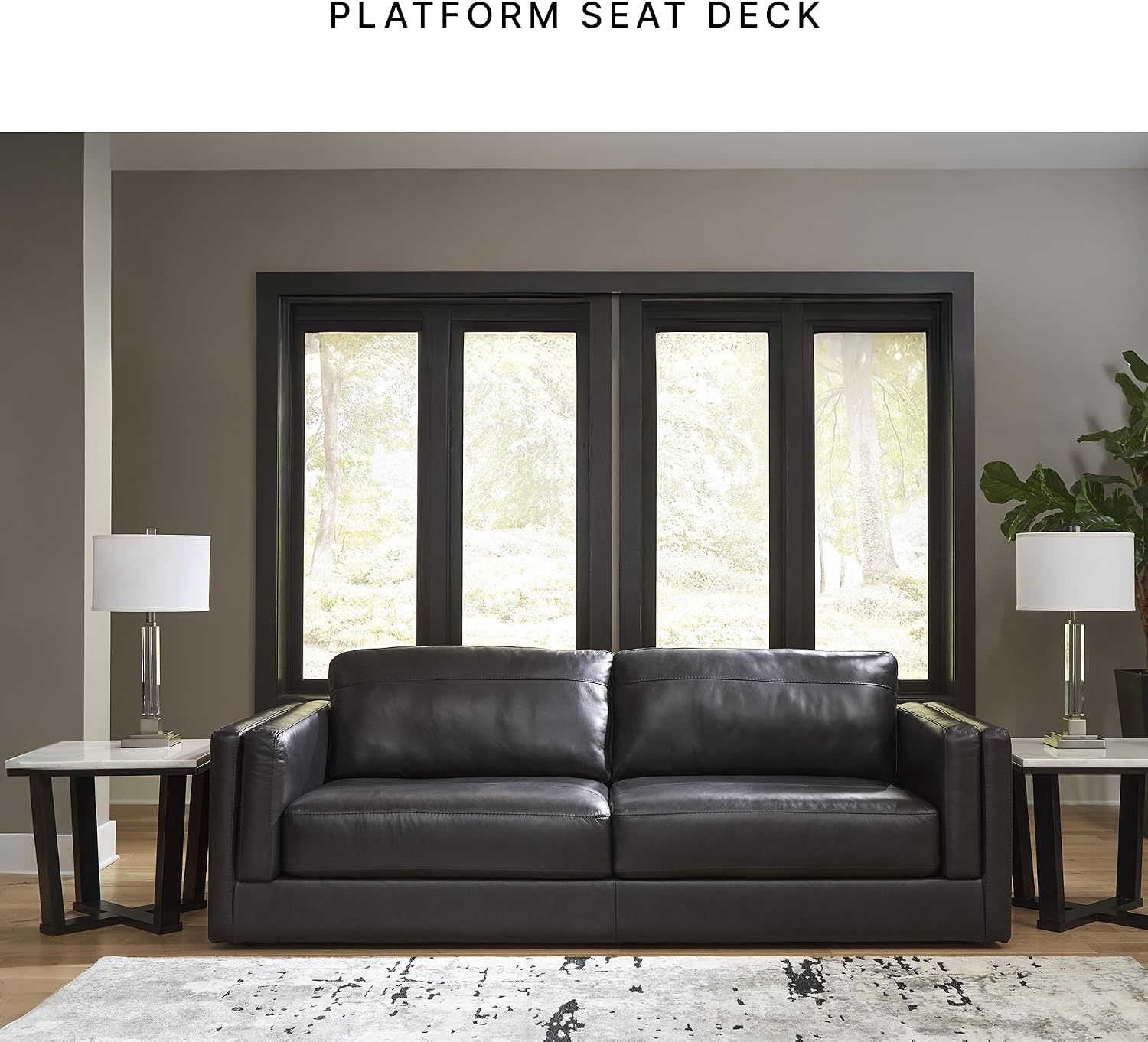 Signature Design by Ashley Amiata Modern Leather Match Sofa with Non-skid Legs, Black