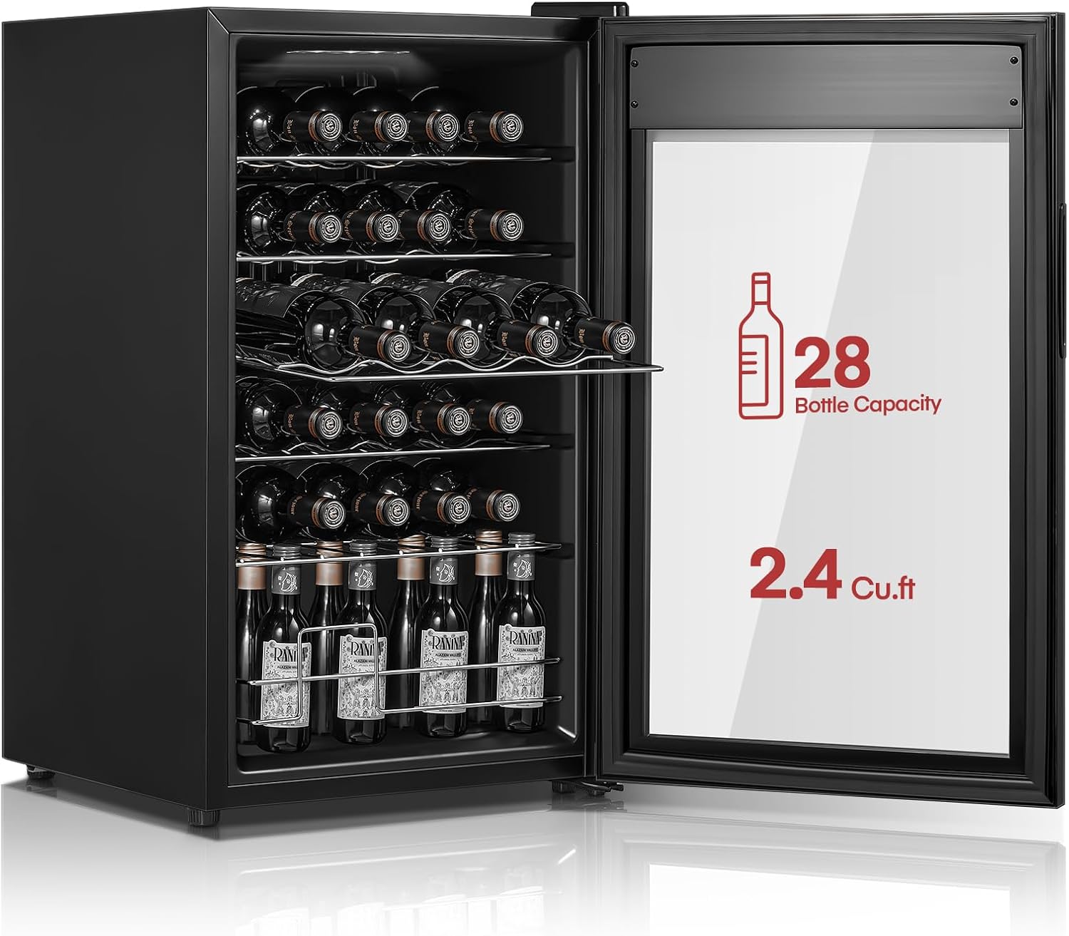 FOHERE 28 Bottles Wine Cooler Refrigerator, Wine Fridge with Double Glass Doors, LED Light, Digital Temperature Control, Wine Cellar for Bar, Home, Office
