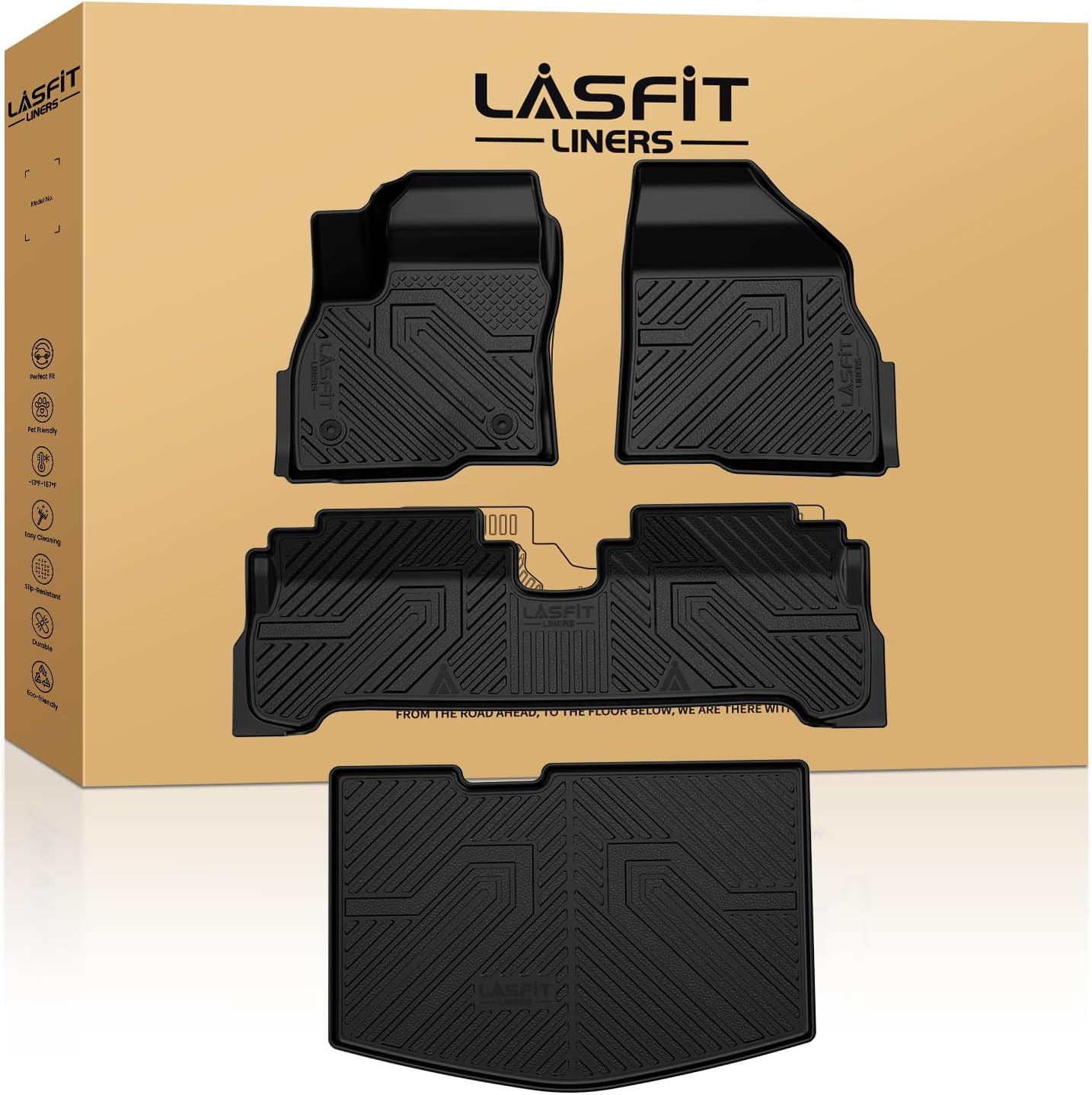 LASFIT Floor Mats & Cargo Liner for Chevrolet Chevy Bolt EV 2017-2023 (Not EUV), All Weather TPE Custom Fit Floor Liners for Cars, Car Floor Mats Full Set for Chevrolet Chevy Bolt EV Accessories, 4PCS