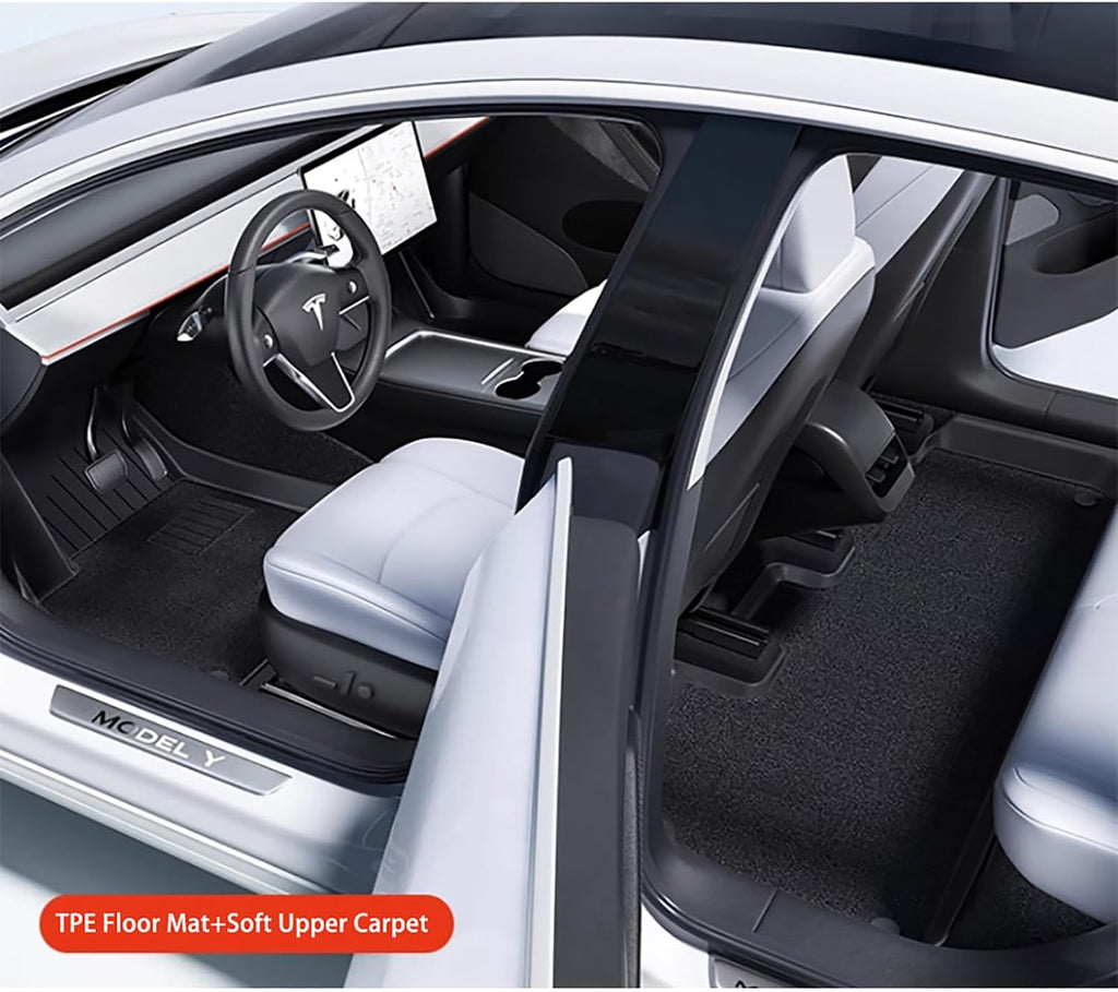 Compatible with 2026 Tesla Model Y Juniper(Not fit Standard) 5 Seater Double Layer Floor Mats & Trunk Mat & Back Seat Protector & Frunk Mat & Rear Cargo Storage Tray Covers(9 Piece Set)