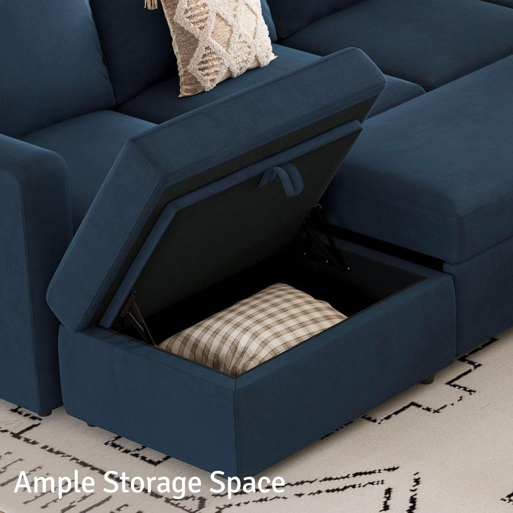 Belffin Modular Sectional Sofa with Sleeper Sofa Couch Pullout Bed, L Shaped 5 Seater Sleeper Sectional Couch with Storage Seat for Living Room, Blue