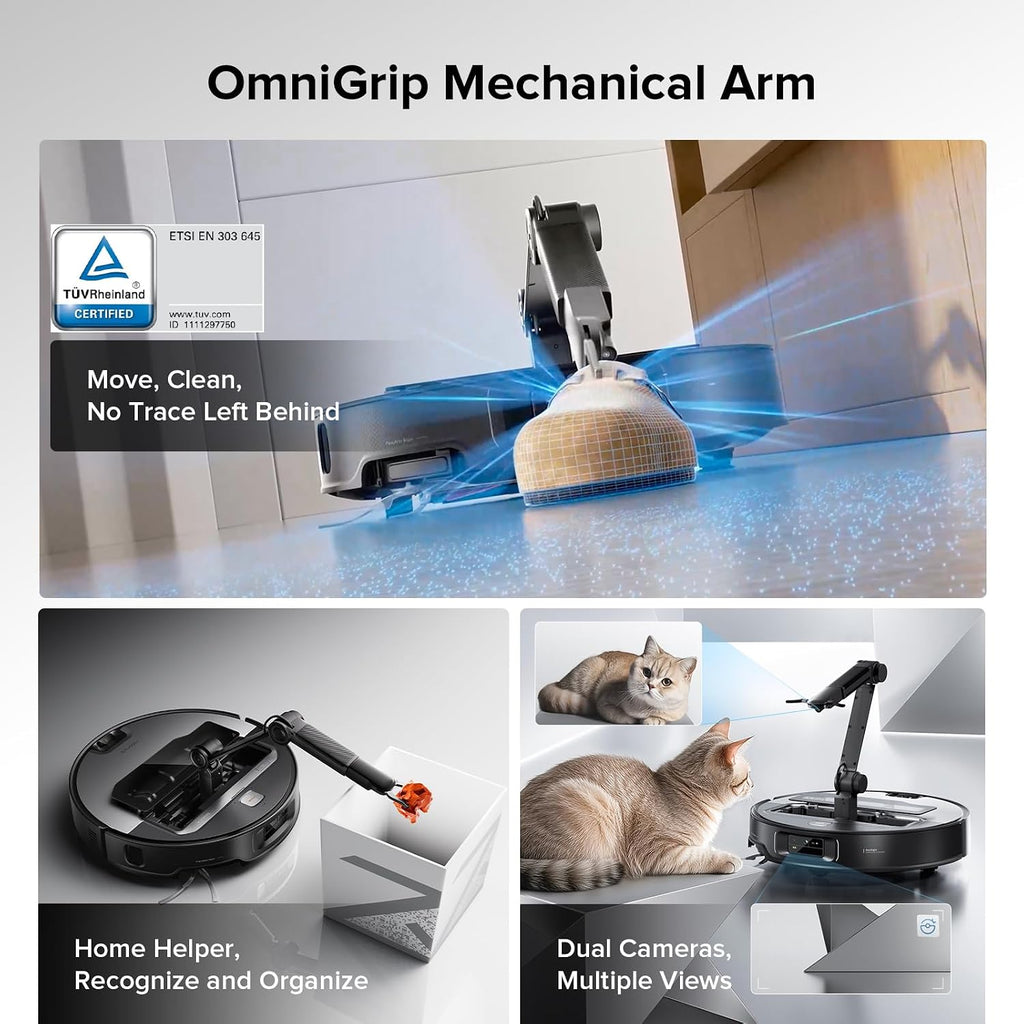 roborock Saros Z70 Robot Vacuum and Mop, OmniGrip Arm, AI-Powered, 22,000Pa Suction, 3.14'' Ultra Slim, FlexiArm Riser Technology, AdaptiLift Chassis, Obstacle Avoidance, Auto Mop Washing & Drying