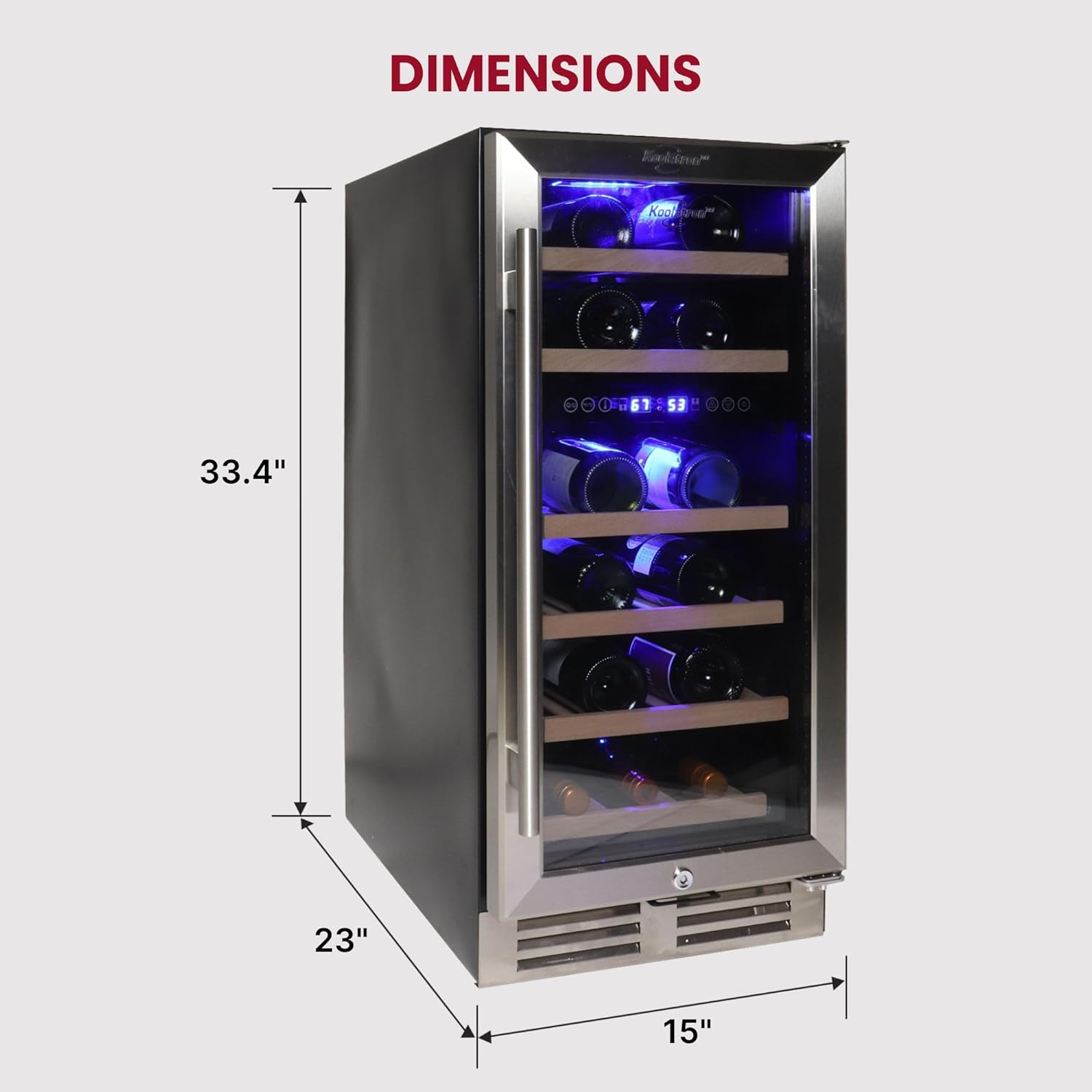 Koolatron 28 Bottle Wine Fridge Dual Zone Built-In Wine Cooler with Glass Door Front Vent Beverage Can Bar Compressor Refrigerator Red White Wine Champagne 15-Inch 3.5 cu ft (Silver Black 100 L)