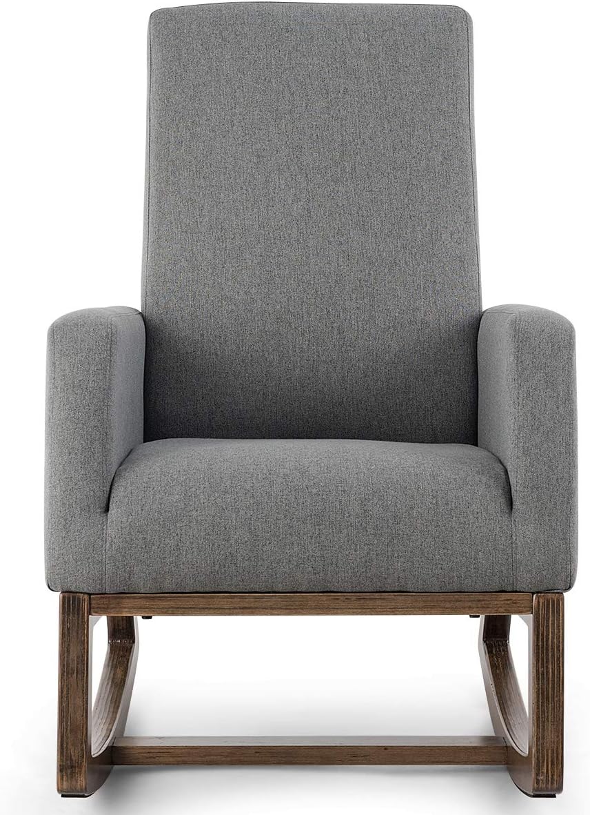 Giantex Rocking Chair Upholstered Living Room Chair with Padded Back and Seat, Wood Base, Rocking Chair for Nursery, Home Office & School Use (Gray)