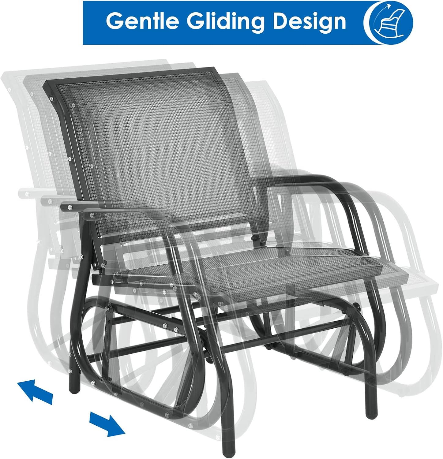 Giantex Swing Glider Chair W/Study Metal Frame Comfortable Patio Chair Love-Seat for Garden, Porch, Backyard, Poolside, Lawn Outdoor Rocking Chair (2, Gray)