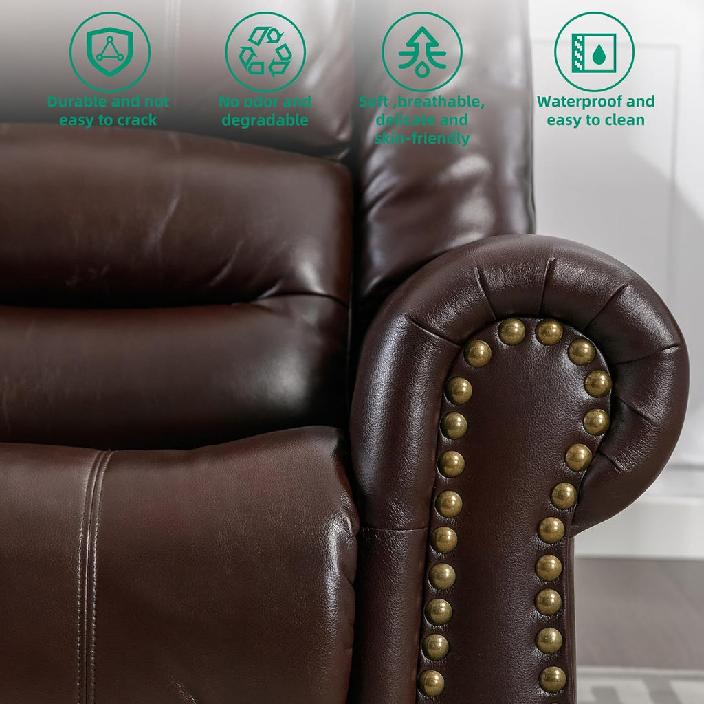 VIVIJASON Massage Swivel Rocker Recliner Chair with Heat & Vibration, 360° Swivel Manual Glider Rocking Reclining Chair with Remote Control, Side Pockets & USB Ports for Living Room, Brown