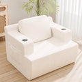 Homall 42' Single Sofa Foam Couch for Small Spaces Upholstered Floor Sofa with Cup Holder & Storage Pocket Boneless Couch for Bedroom Living Room (White, Single)